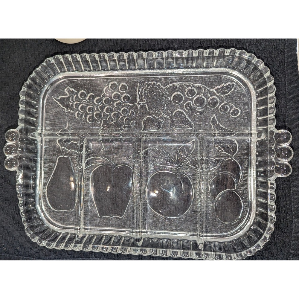 Indiana Glass Relish Tray Clear Fruit‎ Embossed 5 Part Serving Dish
USA VTG